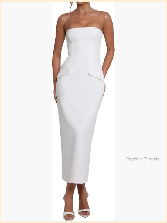 Dresses & Skirts - Strapless Sleeveless Tube Bodycon Midi Dress with Back Slit